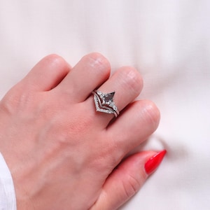 Liza Black Rutilated Quartz Ring Set | Sterling Silver Natural Quartz April Birthstone Kite Cut Ring 925 | Anniversary Gift for Her Jewelry