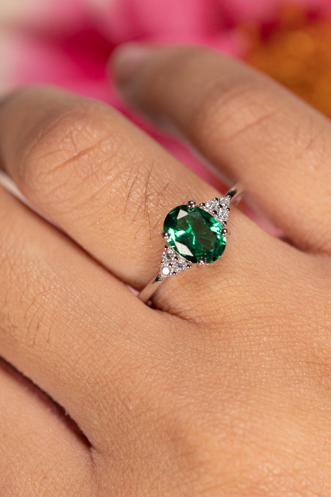 Tya Oval Emerald Ring Sterling Silver Rings for Women