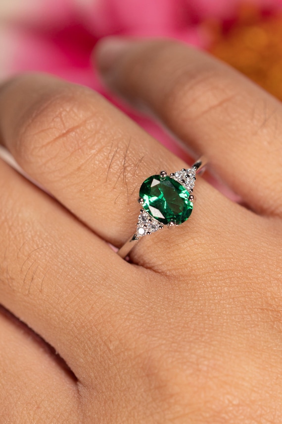Vintage Emerald Engagement Ring | Oval Emerald Ring with Diamonds – Rare  Earth Jewelry