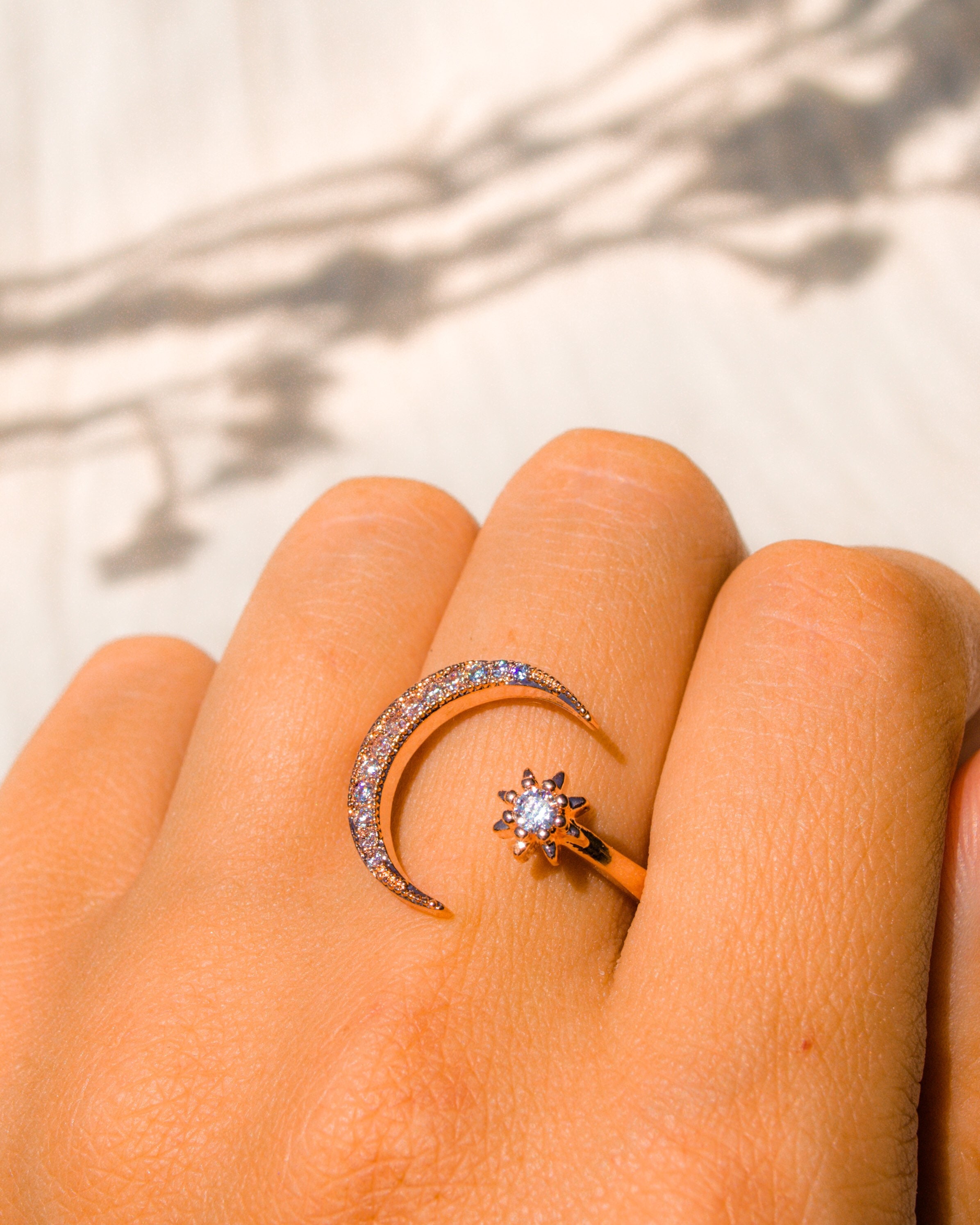 Rose Gold Rings for Women Stars Celestial Jewelry Moon Rings Etsy