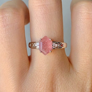 Agi Strawberry Quartz Ring Engagement Sterling Silver September Birthstone Anniversary Gift For Her Libra Art Deco Vintage Minimalist Dainty