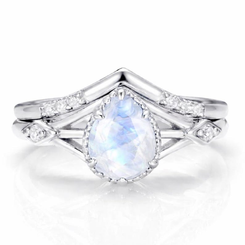 Emily Celtic Moonstone Ring Set – Sterling Silver 925 Moissanite Bridal ...