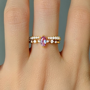 Ava Alexandrite Ring Set For Women 14K Rose Gold Filled Rings Gemstone Crystal Dainty Statement Promise Engagement Sterling Silver Stacking