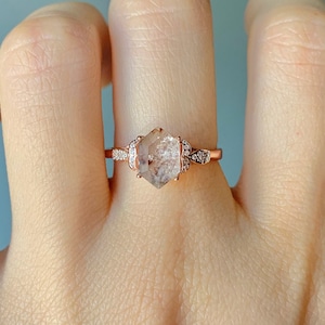 Nyi Galaxy Raw Burn Diamond Ring Rutilated Quartz Engagement Ghost Quartz Unique Bridal Diamond Promise 14K Rose Gold Vermeil Vintage Wife