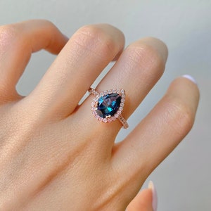 Nia Natural London Blue Topaz Ring Set 14K Rose Gold Vermeil Vintage Engagement Promise November Birthstone Anniversary Gift For Her Diamond