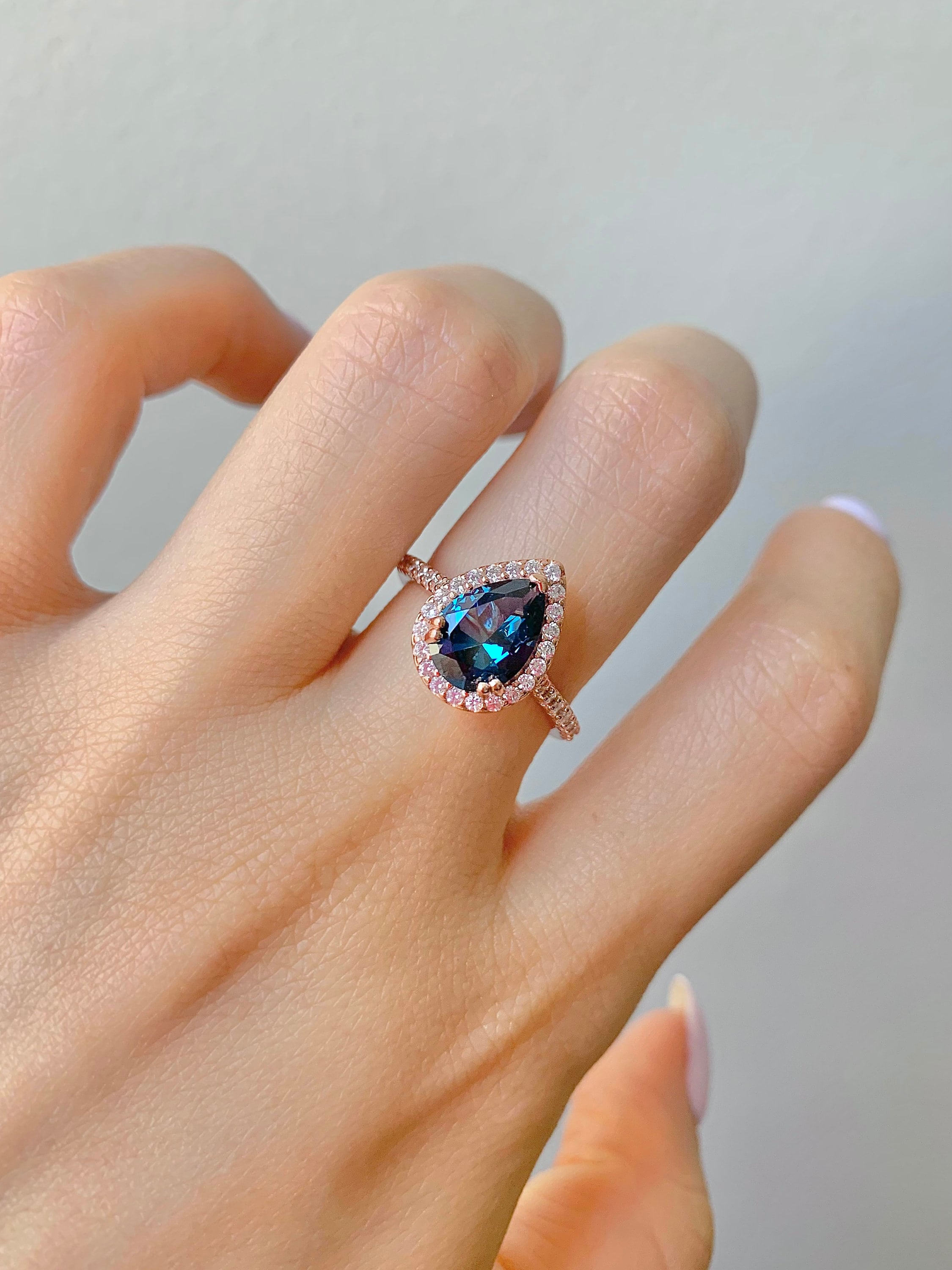 Nia Natural London Blue Topaz Ring Set 14K Rose Gold Vermeil Vintage Engagement Promise November Birthstone Anniversary Gift For Her Diamond