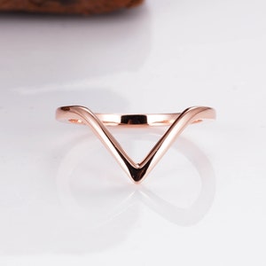 Aoi Curved Band Sterling Silver Handmade Rose Vermeil Anniversary Gift For Her Mom Chevron Art Deco Wedding Rings Girlfriend Wife Rose Gold image 5