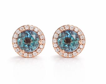Jia 14K Rose Gold Alexandrite Earrings Sterling Silver Gemstone Crystal Birthday Gift For Her Statement Stud Vintage Minimalist