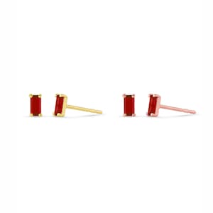 Pia 14K Solid Gold Stud Earrings Ruby Red Rubies Tiny Minimalist Crystal Earring Rose Gold Earrings Mother’s Day Gift for Her Christmas gift