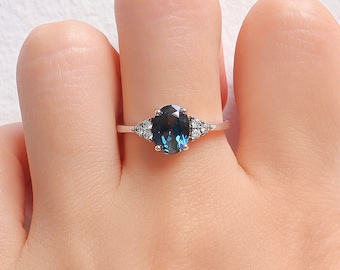 Tya London Blue Topaz Promise Ring, Sterling Silver Vintage Engagement Ring for Women Gift Her, Anniversary Gift, Art Deco Wedding Jewelry