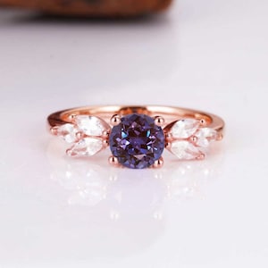 Ada Alexandrite Ring Rose Gold Engagement Rings For Women Sterling Silver Ring Crystal Statement Promise Ring 925 Gemstone Gift For Her Gold