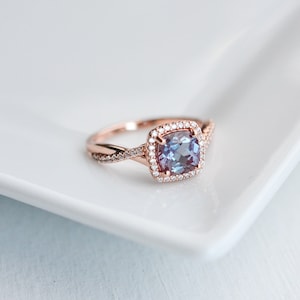 Gal Entwined Alexandrite Ring- 14K Rose Gold Filled Twisted Vine Teal & Purple Alexandrite Engagement Promise June Birthstone Gift For Her