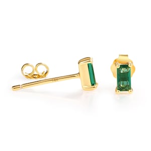 Pia 14K SOLID GOLD Emerald Small Stud Earrings Pair of 14K Solid Rose Gold Emerald Stud Earrings 14K Solid White Gold Earrings Gift for Her