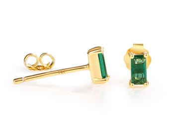 Pia 14K SOLID GOLD Emerald Small Stud Earrings Pair of 14K Solid Rose Gold Emerald Stud Earrings 14K Solid White Gold Earrings Gift for Her