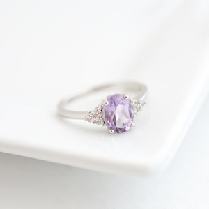 Tya Lilac Amethyst Promise Ring Sterling Silver Engagement Dainty Promise Art Deco Gemstone Natural Anniversary Gift For Women Wife Diamond