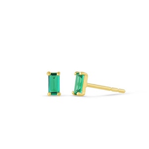 Pia 14K SOLID GOLD Emerald Small Stud Earrings Tiny Gold Filled 1 Pair of 14K Solid Gold Emerald Earrings Real Earrings Gift For Her 925