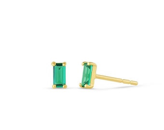 Pia 14K SOLID GOLD Emerald Small Stud Earrings Tiny Gold Filled 1 Pair of 14K Solid Gold Emerald Earrings Real Earrings Gift For Her 925