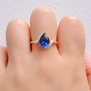 Rya Blue Sapphire Ring For Women 14K Gold Filled Gemstone Dainty Statement Gift For Her Minimalist Crystal Jewelry Sterling Silver Wedding