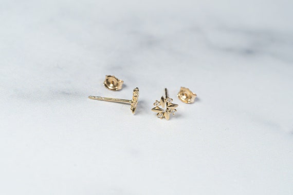 14K Solid Gold Stud Earrings/ Tiny Minimalist Earrings/ 14k | Etsy