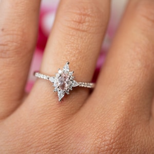 Zoe Morganite Ring Sterling Silver Rings For Women Morganite Engagement Promise Ring CZ Anniversary Birthday Gift For Her Vintage 925 USA