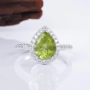 Nia Natural Green Peridot Ring - Sterling Silver Dainty Peridot Engagement Promise Ring - August Birthstone Jewelry - Birthday Gift for Her