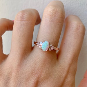 Kiv Opal Ring Opal Jewelry Dainty Ring Sterling Silver Minimalist Crystal Statement Ring Rose Gold Ring Stacking Ring Girlfriend Gift Opals