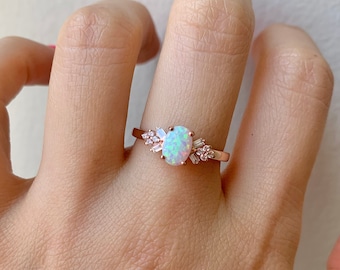 Kiv Opal Ring Opal Jewelry Dainty Ring Sterling Silver Minimalist Crystal Statement Ring Rose Gold Ring Stacking Ring Girlfriend Gift Opals