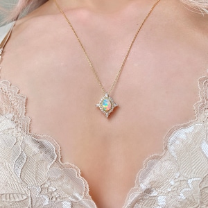 Collar de ópalo vintage Mia, plata de ley, cristal, relleno de oro rosa de 14 quilates, regalo de aniversario, diamante art déco, delicada joyería de ópalo, compromiso, 925