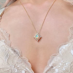 Mia Vintage Opal Necklace Sterling Silver Crystal 14K Rose Gold Filled Anniversary Gift Diamond Art Deco Dainty Opal Jewelry Engagement 925