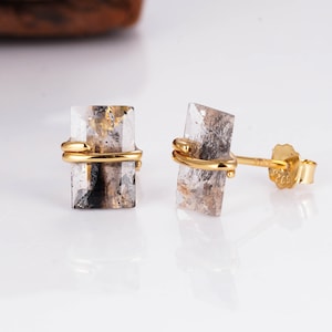 Gabi Salt & Pepper Diamond Stud Earrings 14K Gold Filled Wire Wrap Gift For Her Natural Herkimer Mom Wife Vintage Galaxy Raw Art Deco 925
