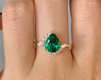 Rya Emerald Rings For Women Green Gold Filled Ring Gemstone Dainty Statement Bridesmaid Gift Minimalist Ring Crystal Jewelry Sterling Silver