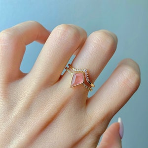 Ska Kite Strawberry Quartz Ring Set – 14K Rose Gold Vermeil Engagement Ring, September Birthstone, Libra Gift for Her, Anniversary Jewelry