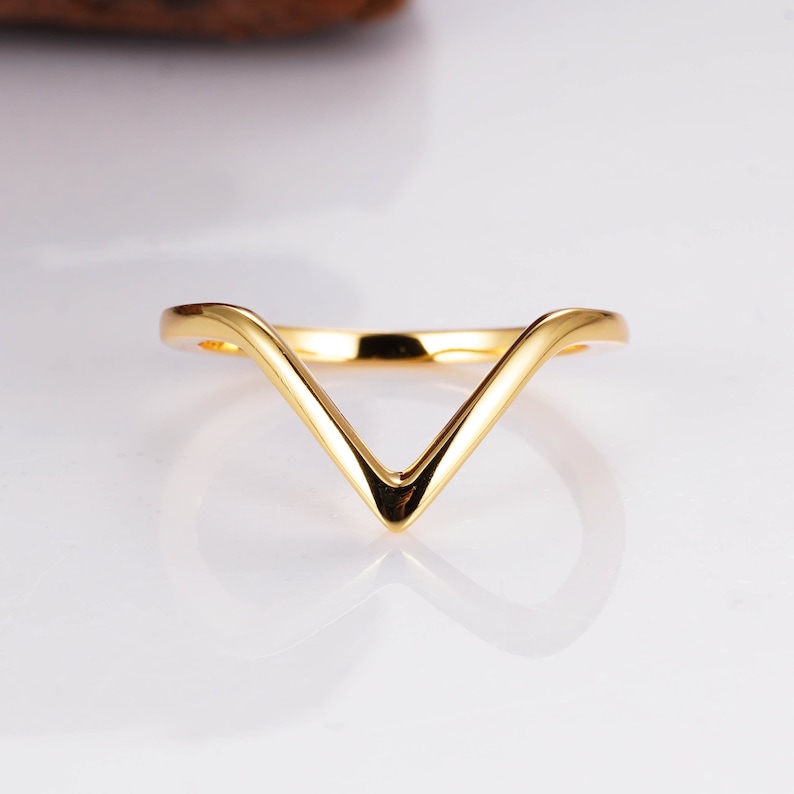 Aoi Curved Band Sterling Silver Handmade Rose Vermeil Anniversary Gift For Her Mom Chevron Art Deco Wedding Rings Girlfriend Wife Rose Gold image 6