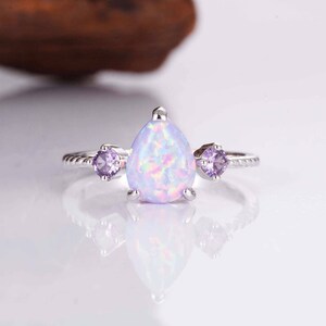April Purple Opal and Amethyst Ring Set Dainty Minimalist Crystal ...