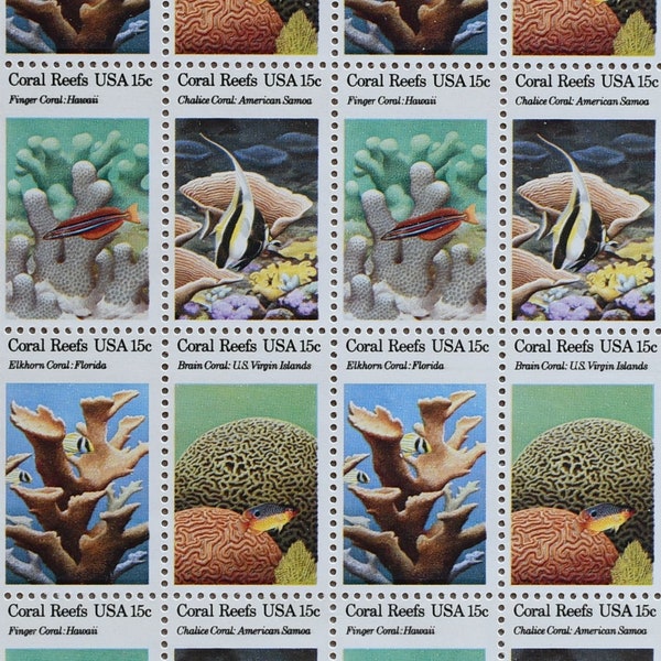 50 X Coral Reefs 15c 1980 US Postage Stamps - Unused Mint Sheet Full Pane (MNH) Scott 1827-1830