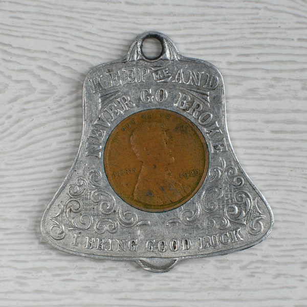 Souvenir of Washington, D.C. "Keep Me And Never Go Broke" Bell Shaped 1920 Lincoln Encased Cent Lucky Penny "I Bring Good Luck"