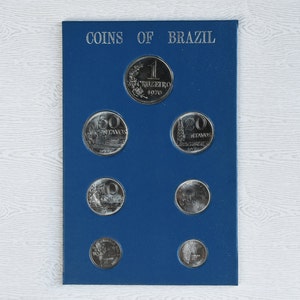 Coins of Brazil Uncirculated 7 Coin Set (1975 1 Centavo, 1975 2 Centavos,  1976 5 Centavos, 1977 10, 20, 50 Centavos, 1970 1 Cruzeiro)