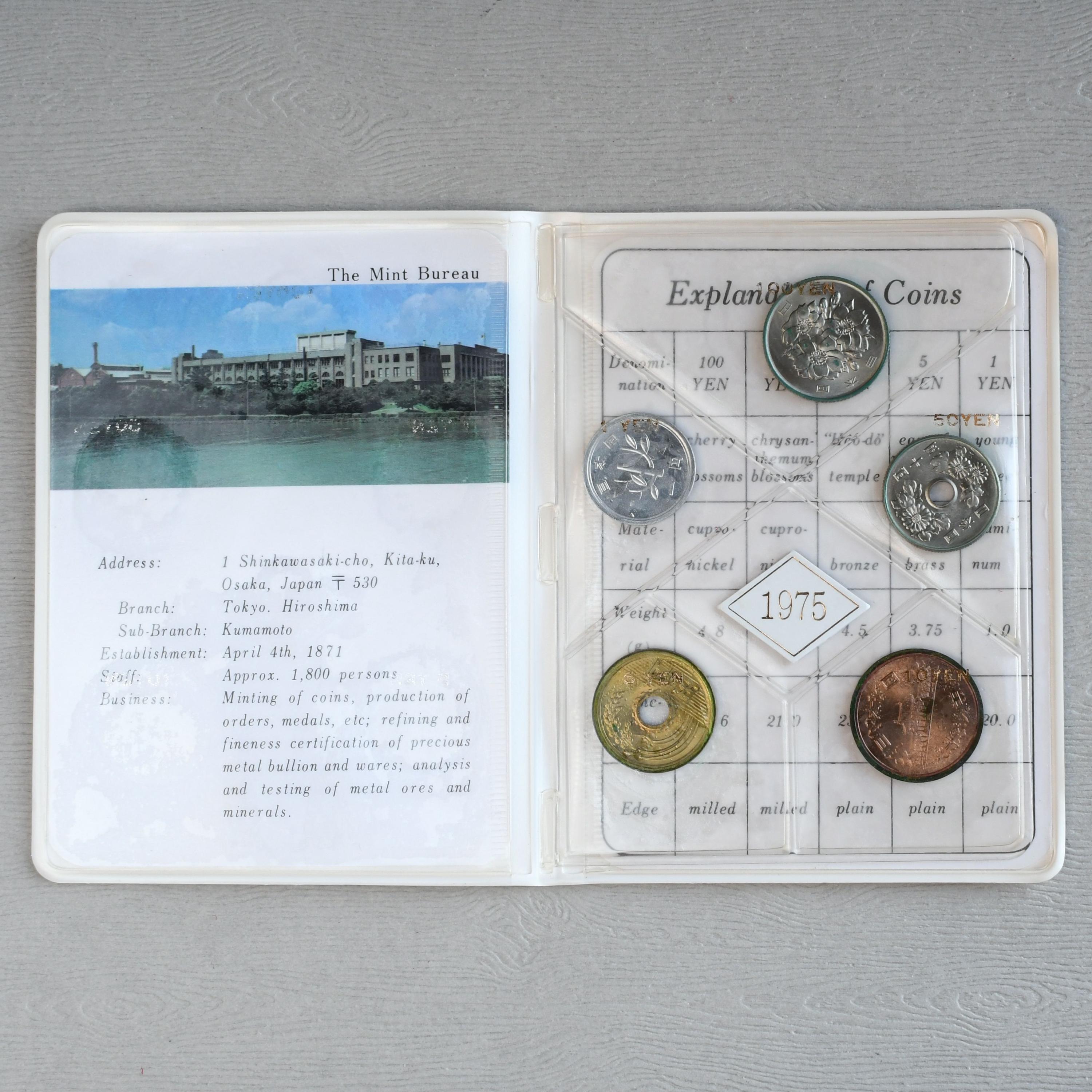 1975 Japan 5-coin Uncirculated Mint Set (1 Yen Through 100 Yen) in
