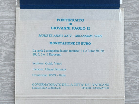 2002 Vatican City Uncirculated 8 Coin Mint Set (pope John Paul 2nd