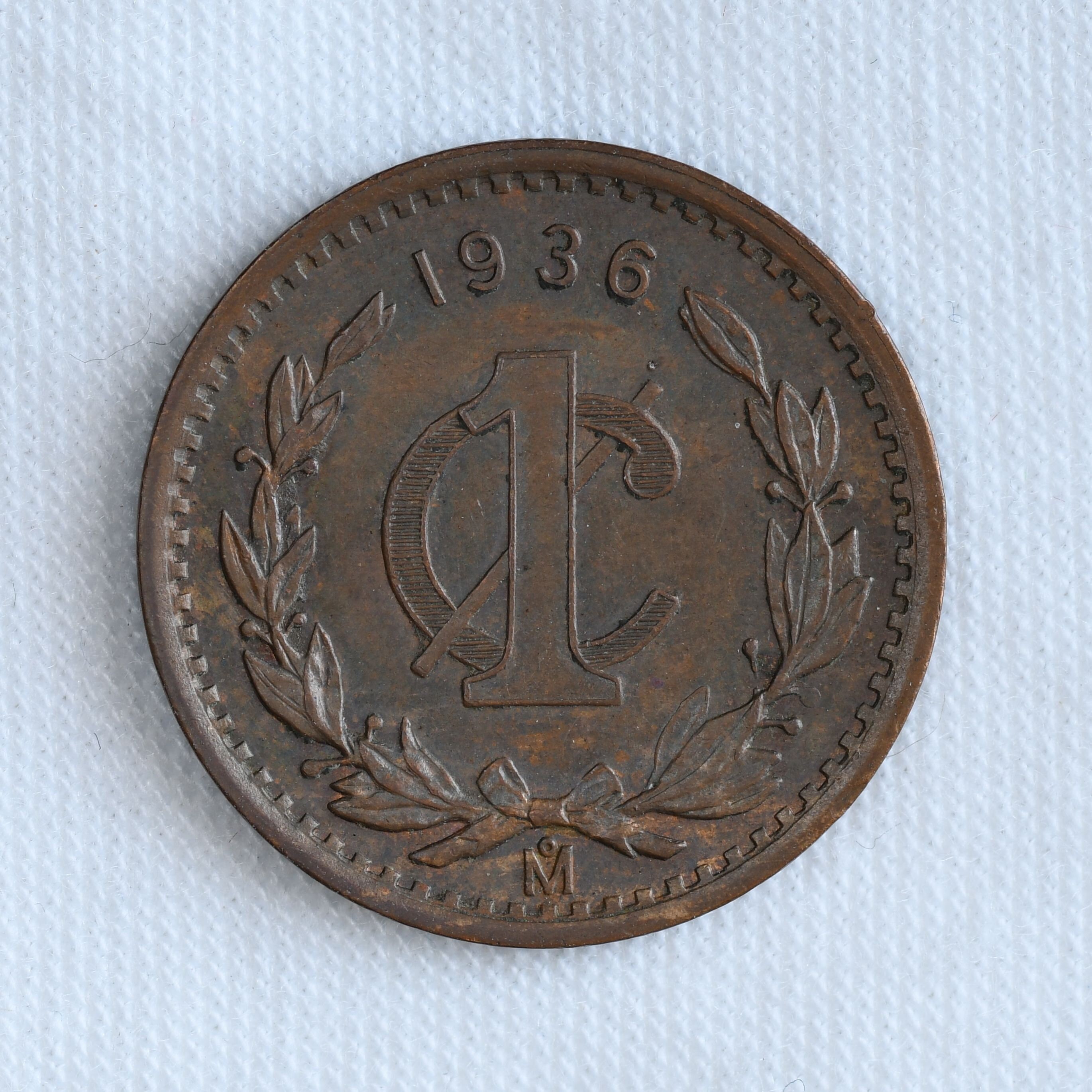 1936 Mexico Un Centavo Bronze Coin (estados Unidos Mexicanos