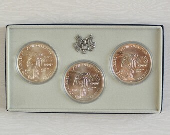 1983 P D S Set of 3 Uncirculated Olympic Discus Thrower Silver
