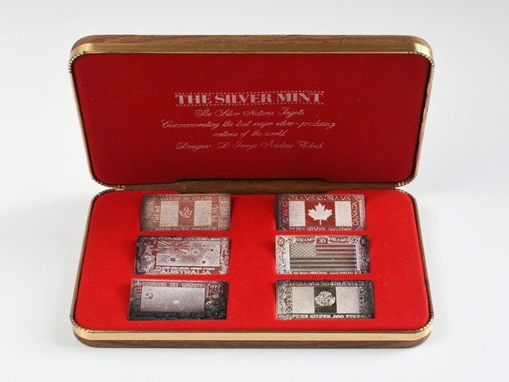 The Silver Mint Set of 6 Silver Nations Ingots 20 Gram .999