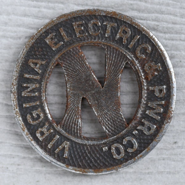 Virginia Electric & Power Co. Norfolk Division "One Fare" Norfolk Div. VA Power Company Trolley Street Railway Transit Token