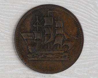 Early 19th Century Prince Edward Island, Canada Ships, Colonies & Commerce Half Penny Coin Token