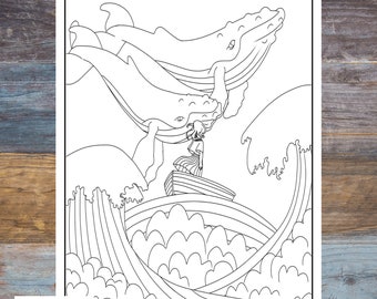 Whale Coloring Page | Fun anime coloring page for children and adults | Digital download only