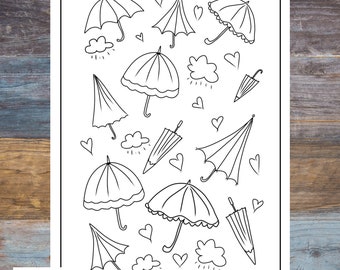 Umbrella Coloring Page | Fun coloring page for children and adults | Digital download only
