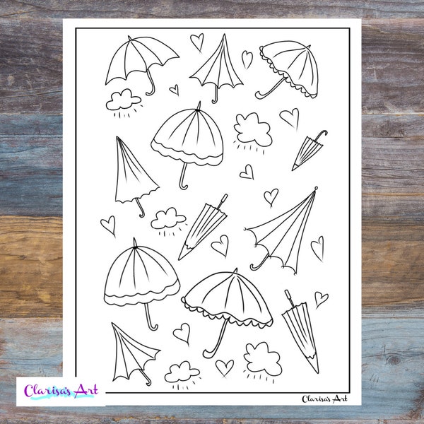 Umbrella Coloring Page | Fun coloring page for children and adults | Digital download only