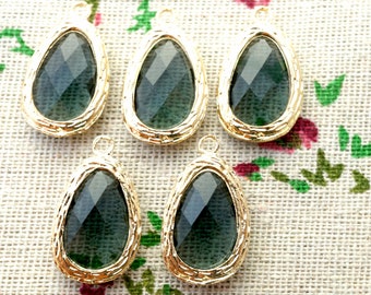 Drop jewel pendant green /& gold charm jewellery supplies C1218