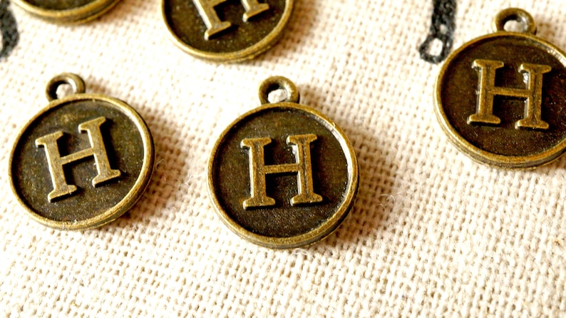 Alphabet letter H charm bronze vintage style jewellery supplies