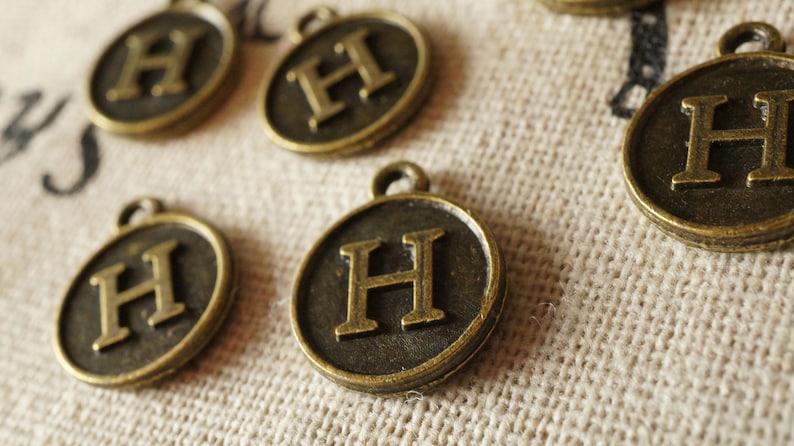 Alphabet letter H charm bronze vintage style jewellery supplies